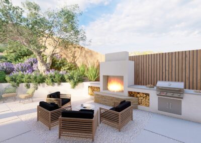 Madrone 3D Realistic Render Landscape Architect Fireplace Olive
